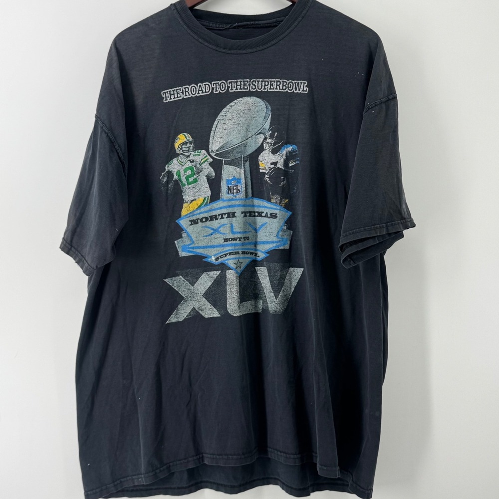 Vintage NFL Super Bowl XLV North Texas 2011 T-Shirt Black Distressed XL